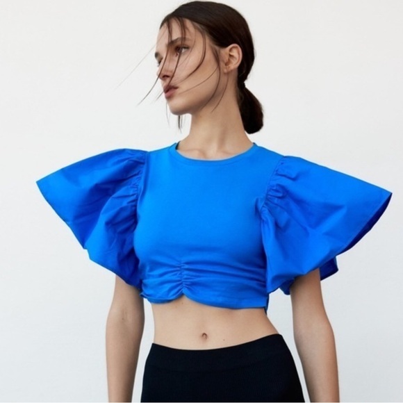 Zara Tops - NWT Zara Ruffle Puff Sleeve Crop Top